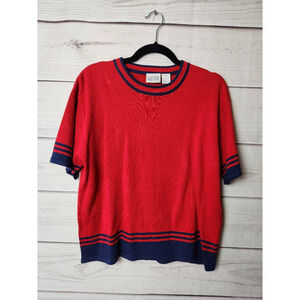 Laura Gayle Womens Sweater Red‎ Navy 3/4 Sleeve Jewel Neck Petites LP New